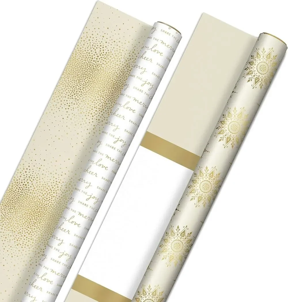 Hallmark Reversible White and Gold Wrapping Paper 2 Jumbo Rolls